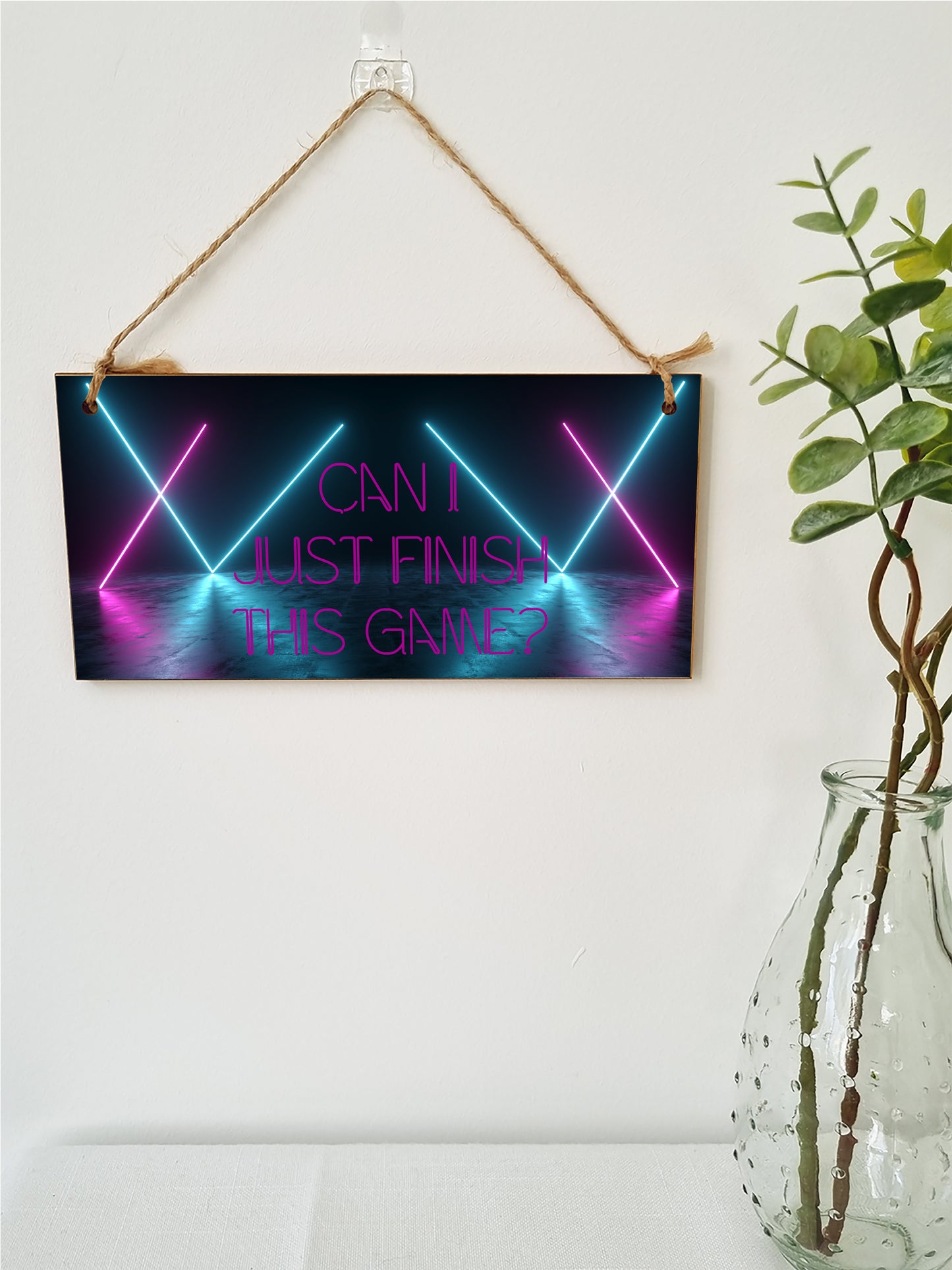 Handmade Wooden Hanging Wall Plaque Just Finish This Game Novelty Gift Gamers Computer Game Fans Man Cave Sign