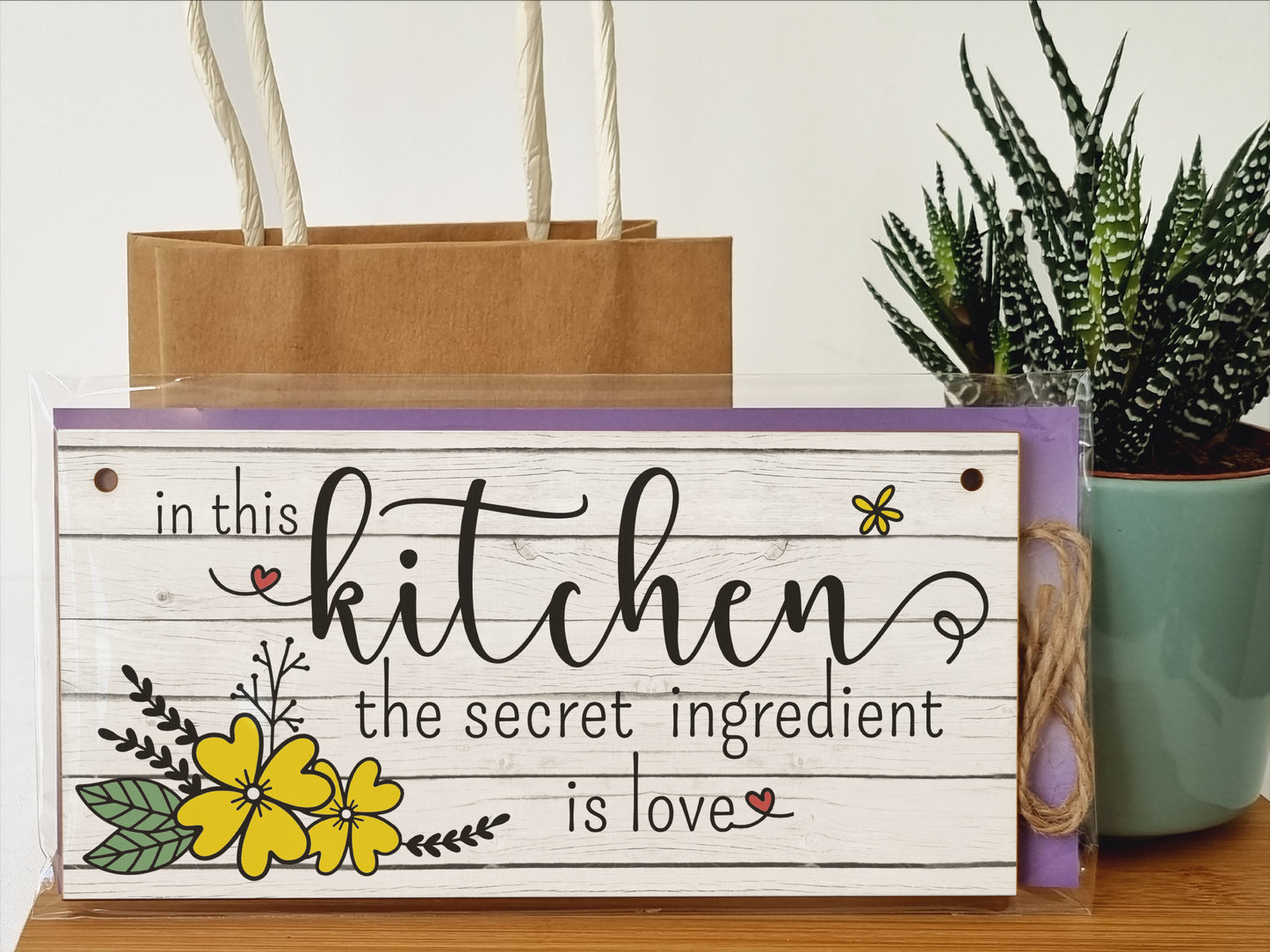 In the Kitchen Secret Ingredient Love Decorative Rustic Handmade Wooden Plaque Home Décor Family Hanging Sign Gift