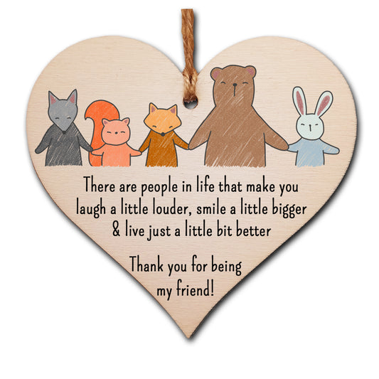 Handmade Wooden Hanging Heart Plaque Gift There are people that make life better Thank you for being my friend cute wall window hanger for best friends absent friend Miss You hand drawn design