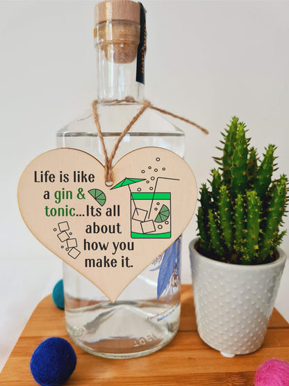 Handmade Wooden Hanging Heart Plaque Gift Perfect for Gin Lovers Novelty Funny Keepsake