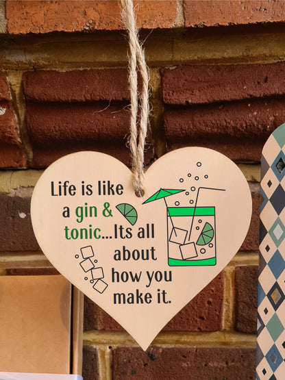 Handmade Wooden Hanging Heart Plaque Gift Perfect for Gin Lovers Novelty Funny Keepsake