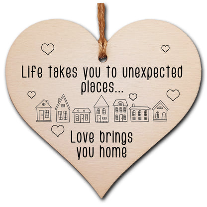 Handmade Wooden Hanging Heart Plaque Gift Life Unexpected Love Home Inspirational Wall Hanger Card Alternative Friendship Family