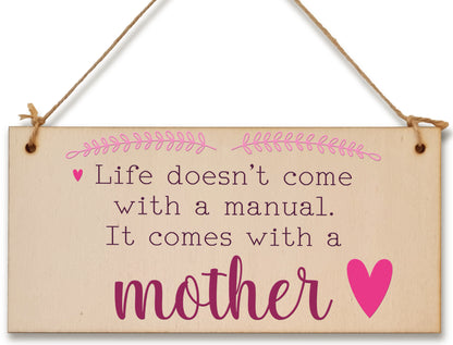 Handmade Wooden Hanging Wall Plaque Life Not a Manual a Mother Sentimental Gift Sign Mother's Day