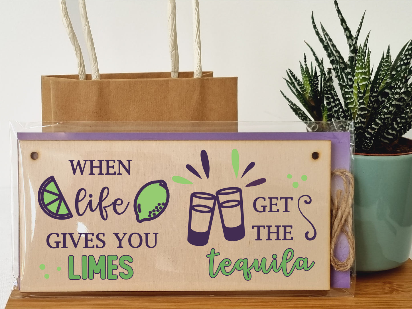 Handmade Wooden Hanging Wall Plaque When Life Gives You Limes Tequila Funny Novelty Alcohol Sign Home Bar