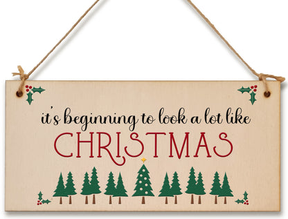 It's Beginning to Look a Lot Like Christmas Sign Decoration Home Handmade Wooden Hanging Wall Plaque Gift