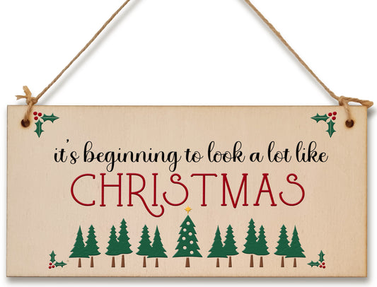 It's Beginning to Look a Lot Like Christmas Sign Decoration Home Handmade Wooden Hanging Wall Plaque Gift