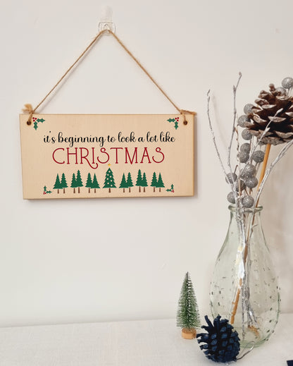 It's Beginning to Look a Lot Like Christmas Sign Decoration Home Handmade Wooden Hanging Wall Plaque Gift