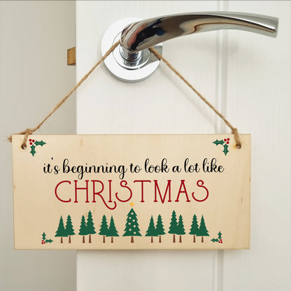 It's Beginning to Look a Lot Like Christmas Sign Decoration Home Handmade Wooden Hanging Wall Plaque Gift