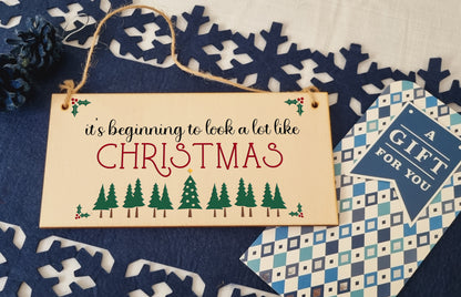 It's Beginning to Look a Lot Like Christmas Sign Decoration Home Handmade Wooden Hanging Wall Plaque Gift