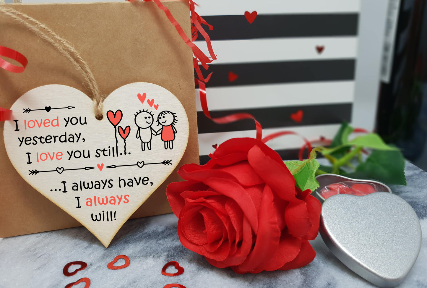 Handmade Wooden Hanging Heart Plaque Valentine's Gift for someone special boyfriend girlfriend husband wife romantic keepsake