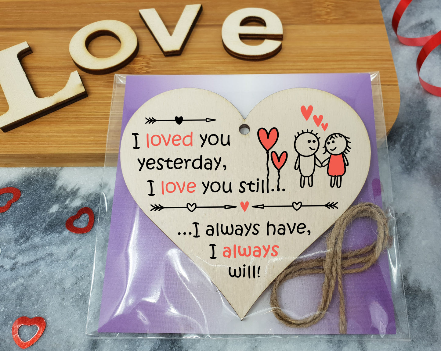 Handmade Wooden Hanging Heart Plaque Valentine's Gift for someone special boyfriend girlfriend husband wife romantic keepsake