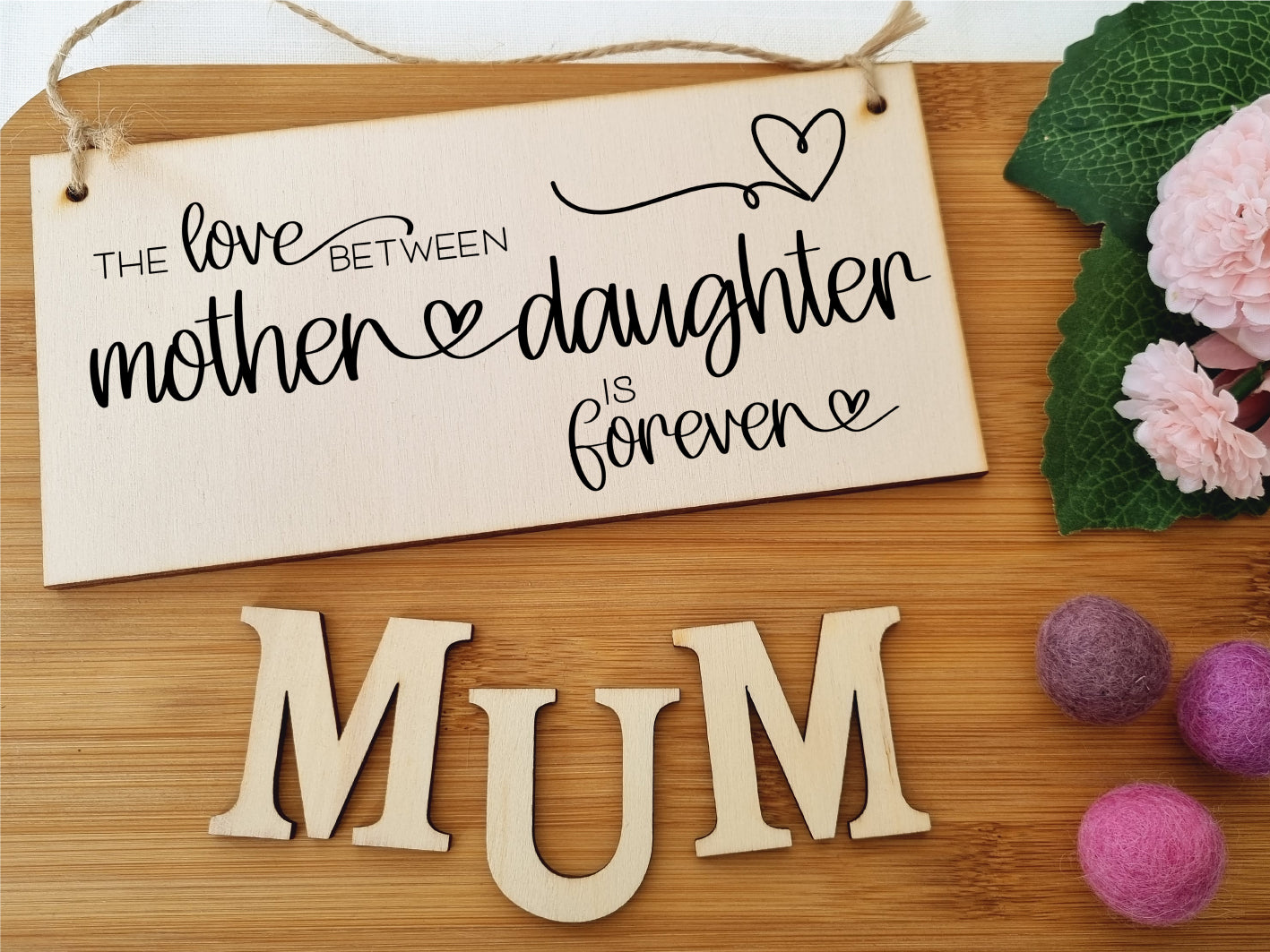 Handmade Wooden Hanging Wall Plaque Love Between Mother and Daughter is Forever Mum Gift Sign Mother's Days