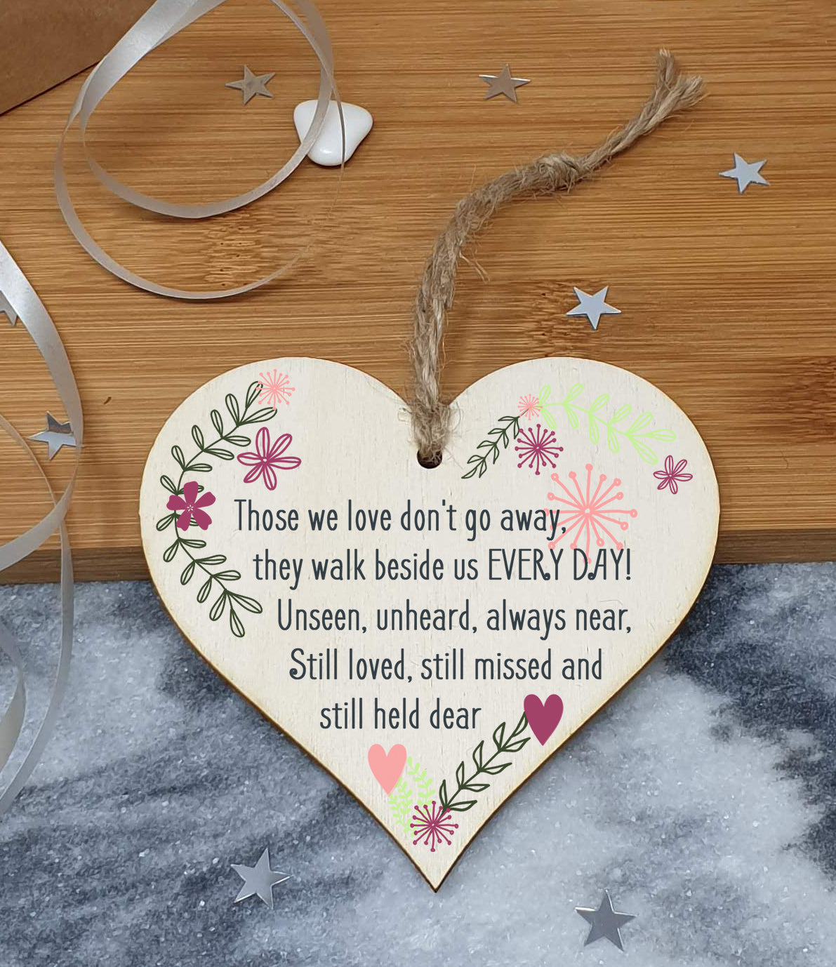 Handmade Wooden Hanging Heart Plaque Gift Those We Love Held Dear Missing You Bereavement In Memory Keepsake Wall Hanger