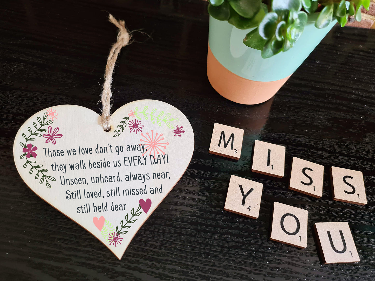 Handmade Wooden Hanging Heart Plaque Gift Those We Love Held Dear Missing You Bereavement In Memory Keepsake Wall Hanger