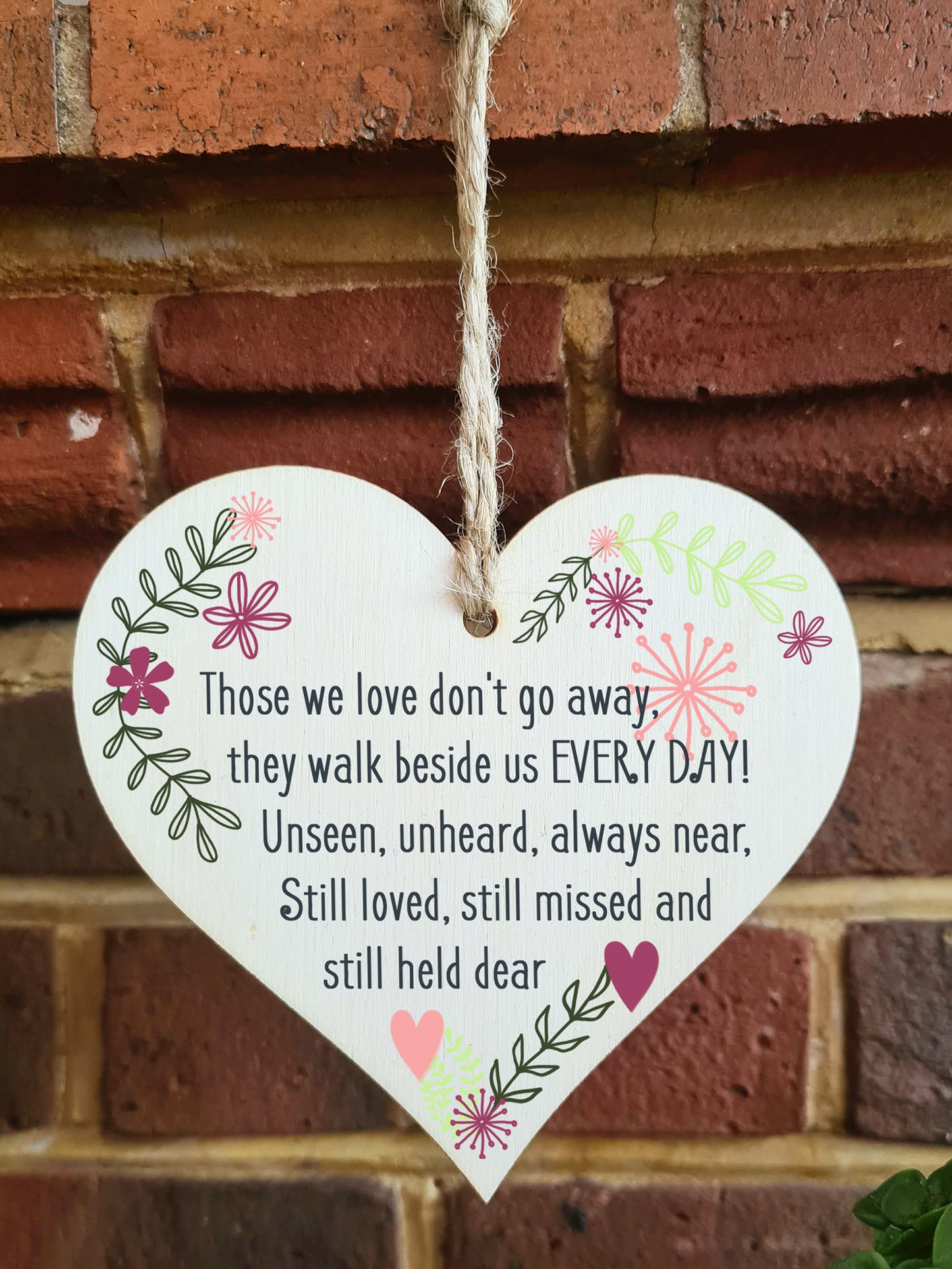 Handmade Wooden Hanging Heart Plaque Gift Those We Love Held Dear Missing You Bereavement In Memory Keepsake Wall Hanger