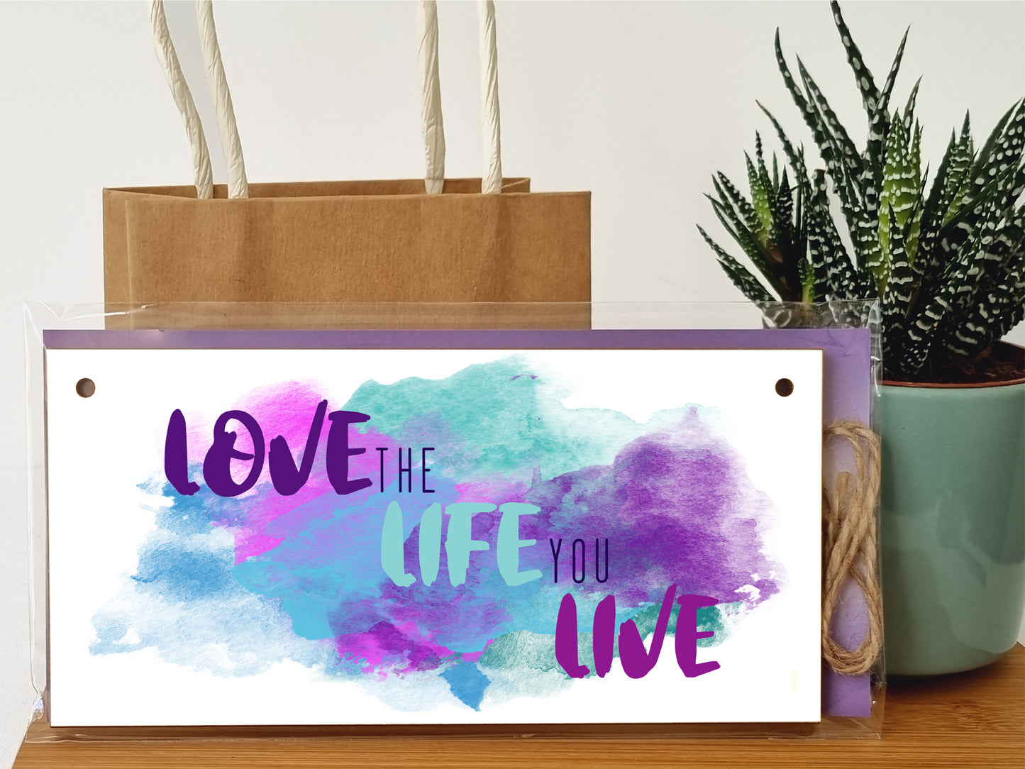 Handmade Wooden Hanging Wall Plaque Love the Life You Live Motivational Inspirational Decorative Minimalist Sign