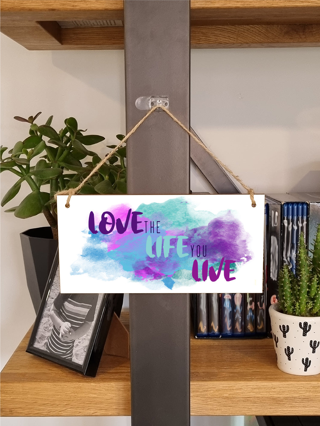 Handmade Wooden Hanging Wall Plaque Love the Life You Live Motivational Inspirational Decorative Minimalist Sign