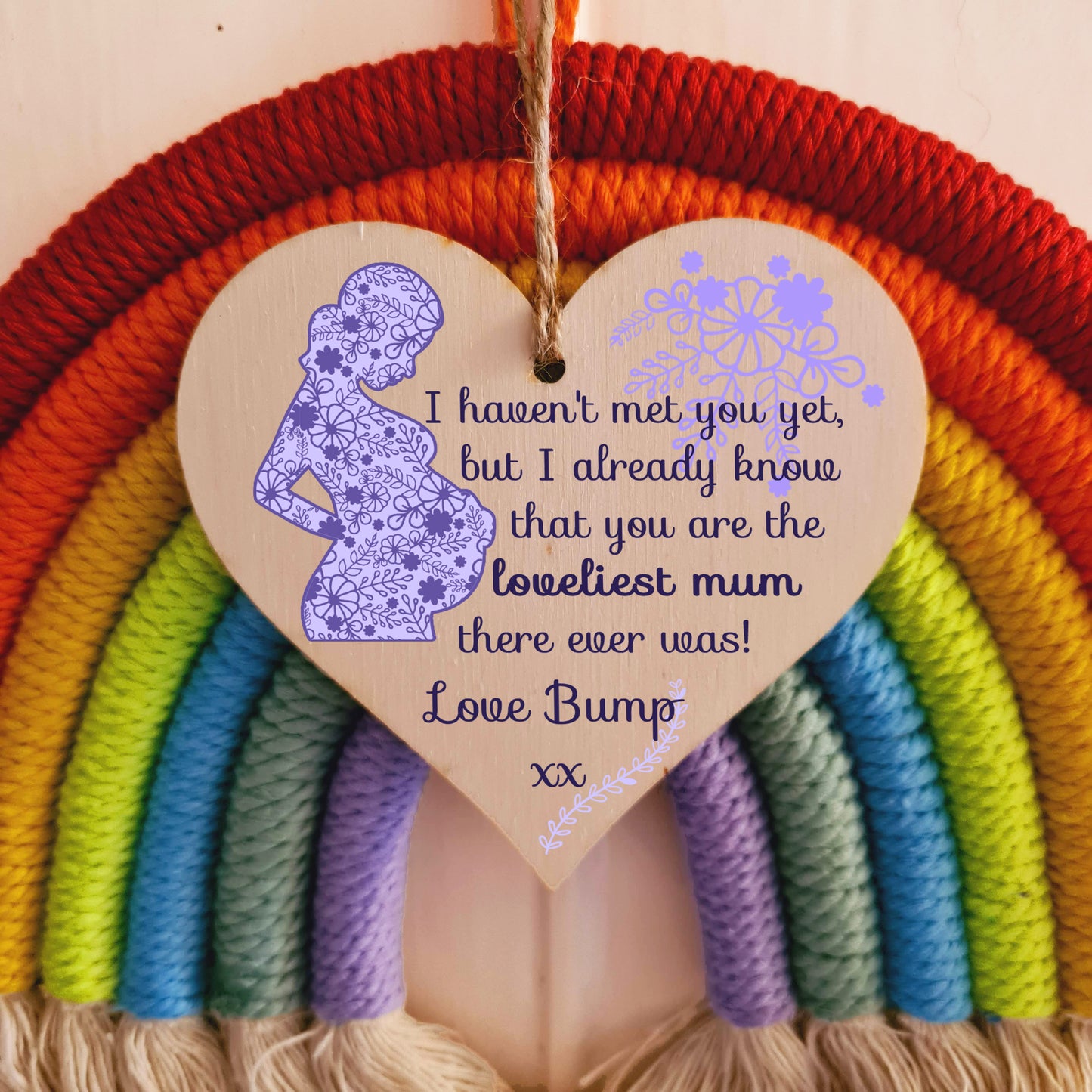 Handmade Wooden Hanging Heart Plaque perfect for mum to be pregnant special keepsake loveliest mum to be from bump cute fun card alternative from baby