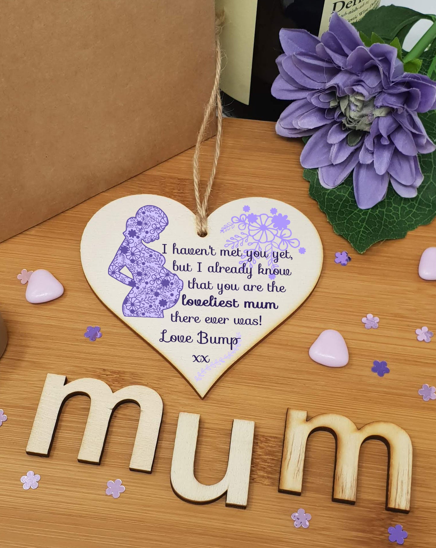 Handmade Wooden Hanging Heart Plaque perfect for mum to be pregnant special keepsake loveliest mum to be from bump cute fun card alternative from baby