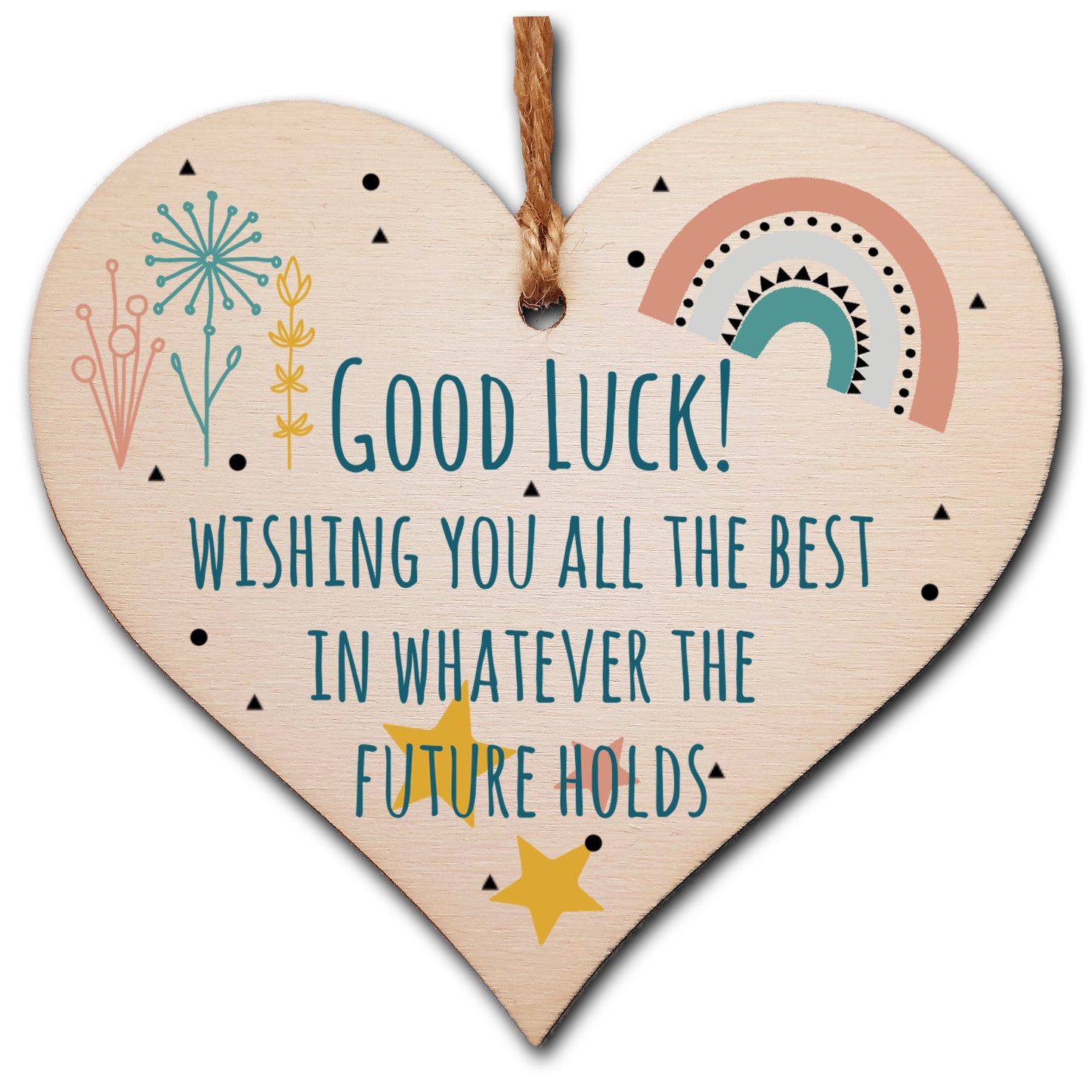 Handmade Wooden Hanging Heart Plaque Gift Good Luck Best Future Leaving Retirement Present Colleague Neighbour Card Alternative