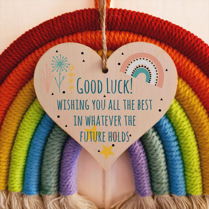 Handmade Wooden Hanging Heart Plaque Gift Good Luck Best Future Leaving Retirement Present Colleague Neighbour Card Alternative