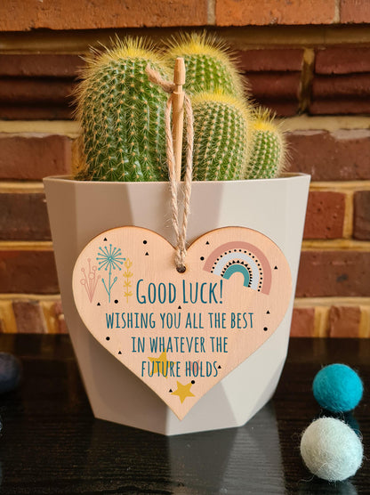 Handmade Wooden Hanging Heart Plaque Gift Good Luck Best Future Leaving Retirement Present Colleague Neighbour Card Alternative