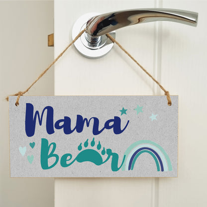 Handmade Wooden Hanging Wall Plaque Mama Bear Fun Boho Chic Gift Sign for Mum Mother's Day