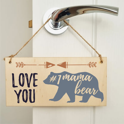 Handmade Wooden Hanging Wall Plaque Love You #1 Mama Bear Boho Style Gift Sign Mother's Day