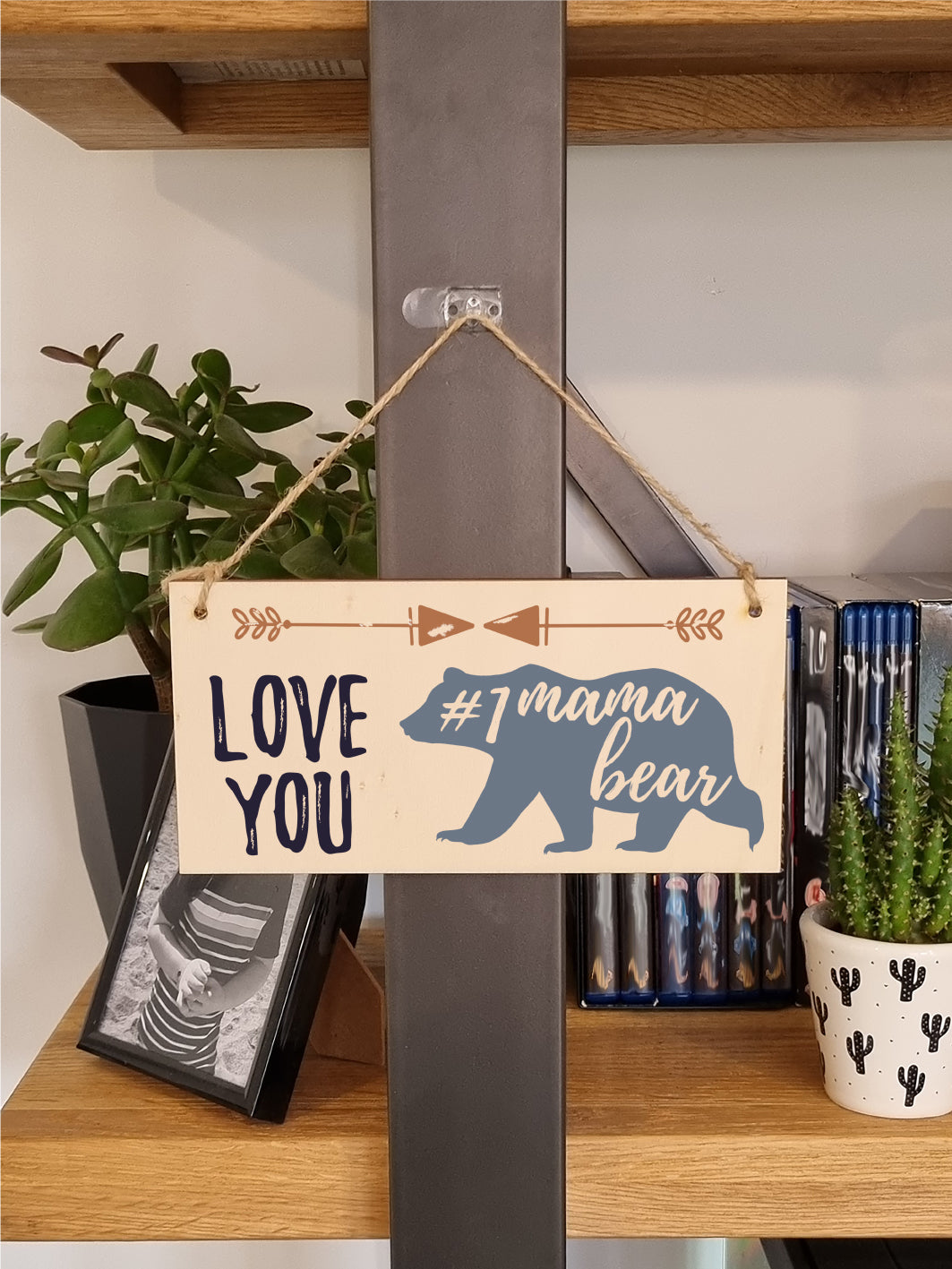 Handmade Wooden Hanging Wall Plaque Love You #1 Mama Bear Boho Style Gift Sign Mother's Day