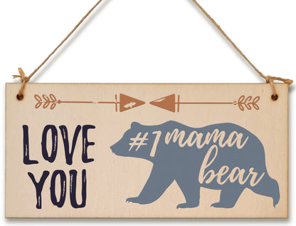 Handmade Wooden Hanging Wall Plaque Love You #1 Mama Bear Boho Style Gift Sign Mother's Day