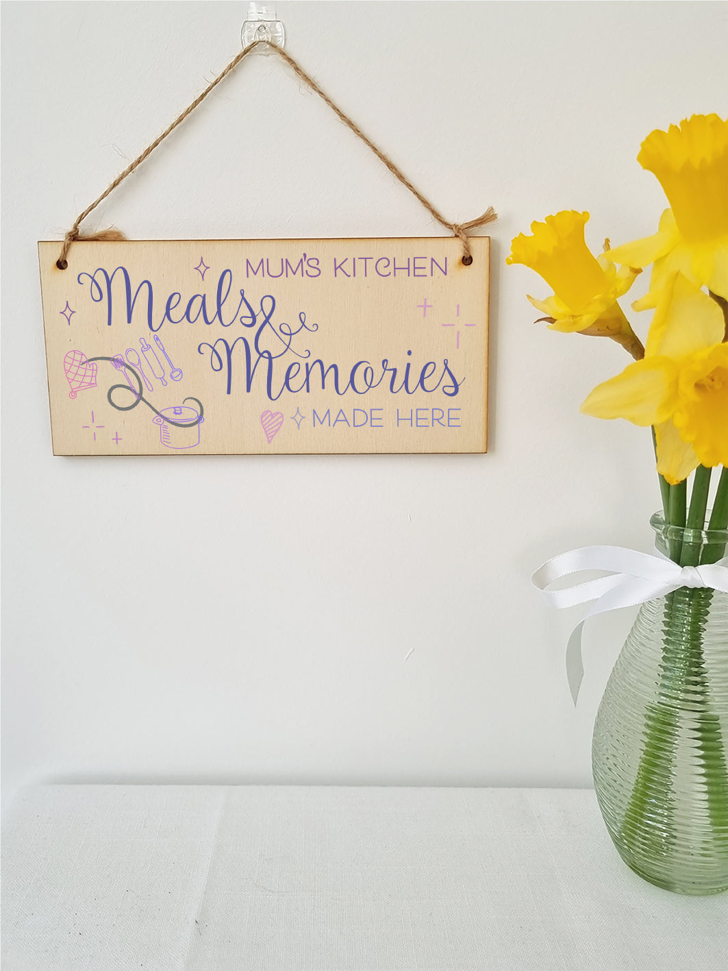 Handmade Wooden Hanging Wall Plaque Mums Kitchen Meals and Memories Sentimental Gift Sign Mother's Day