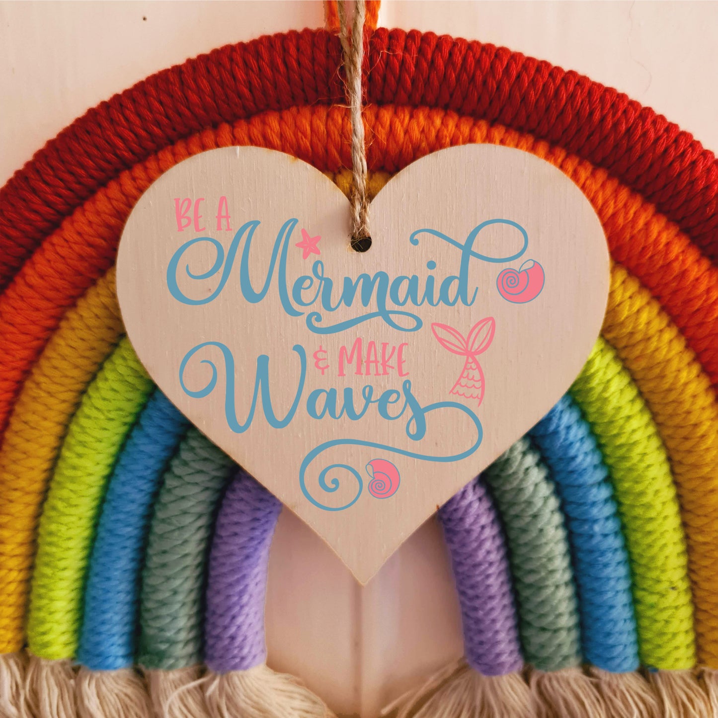 Be a Mermaid Make Waves Inspirational Hanging Heart Wooden Decoration Gift Card Alternative Motivate Friends Girls