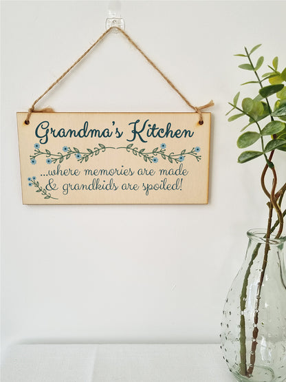 Handmade Wooden Hanging Wall Plaque Grandmas Kitchen Memories Made Grandkids Spoiled Gift for Grandparents