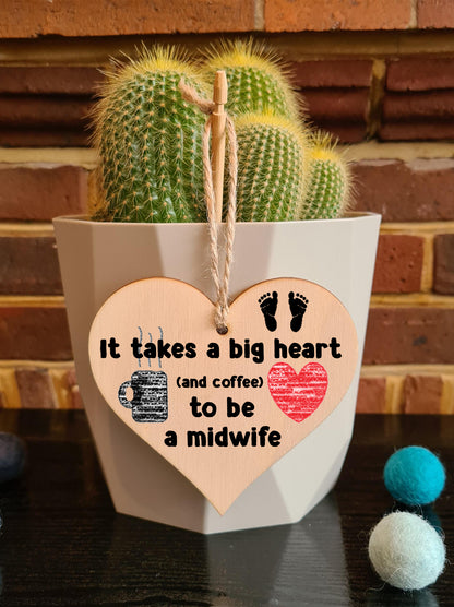Handmade Wooden Hanging Heart Plaque Gift for a Great Midwife Funny Thank You Keepsake