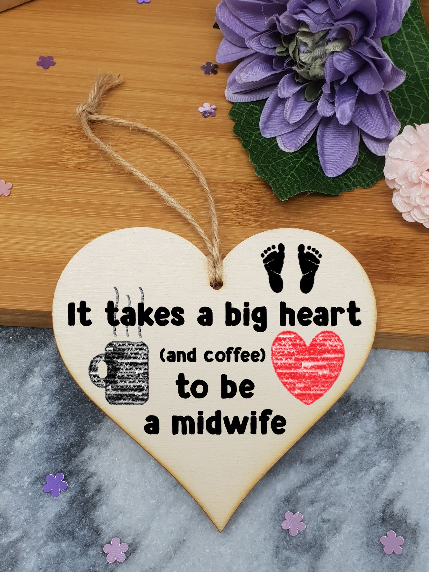 Handmade Wooden Hanging Heart Plaque Gift for a Great Midwife Funny Thank You Keepsake