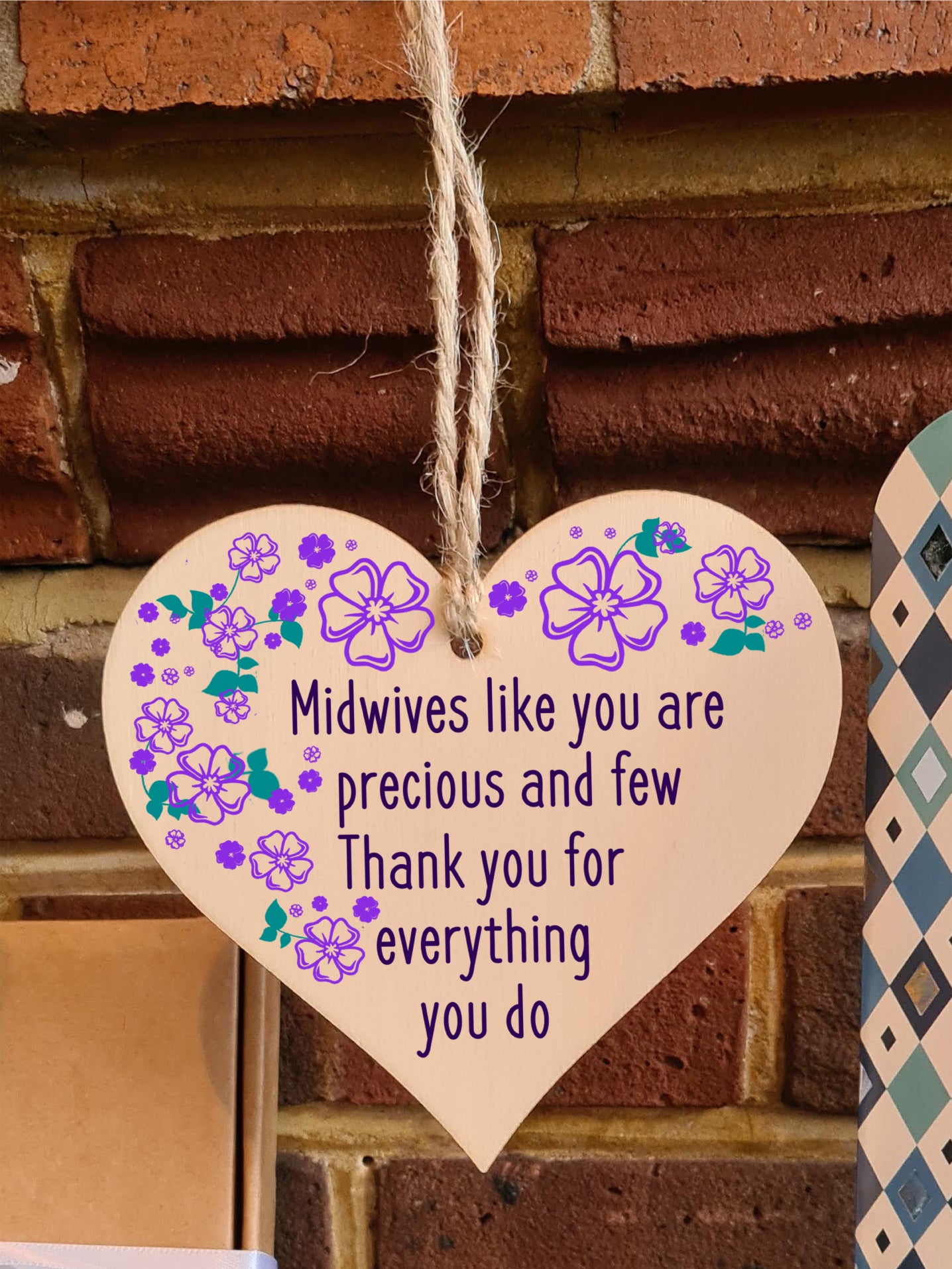 Handmade Wooden Hanging Heart Plaque Gift for a Great Midwife Loving Thoughtful Thank You Keepsake
