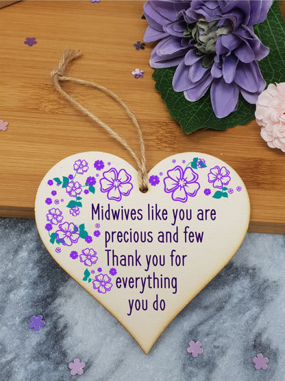 Handmade Wooden Hanging Heart Plaque Gift for a Great Midwife Loving Thoughtful Thank You Keepsake