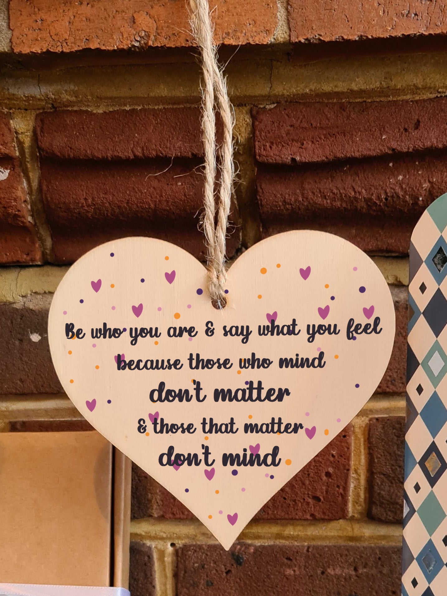 Handmade Wooden Hanging Heart Plaque Gift Be Who You Are Feel Inspirational Wall Hanger Card Alternative Motivational Present