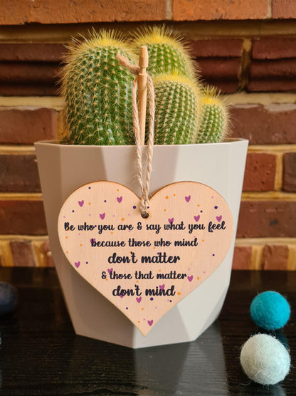 Handmade Wooden Hanging Heart Plaque Gift Be Who You Are Feel Inspirational Wall Hanger Card Alternative Motivational Present