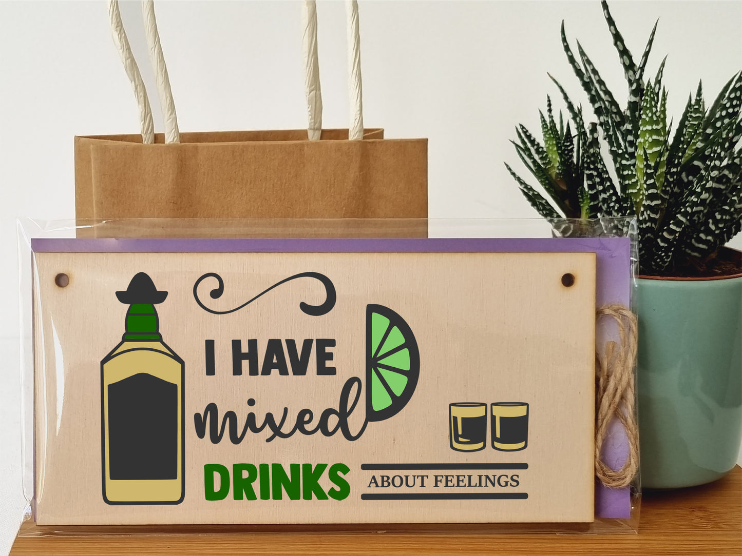 Handmade Wooden Hanging Wall Plaque I Have Mixed Drinks About Feelings Funny Novelty Alcohol Sign Home Bar