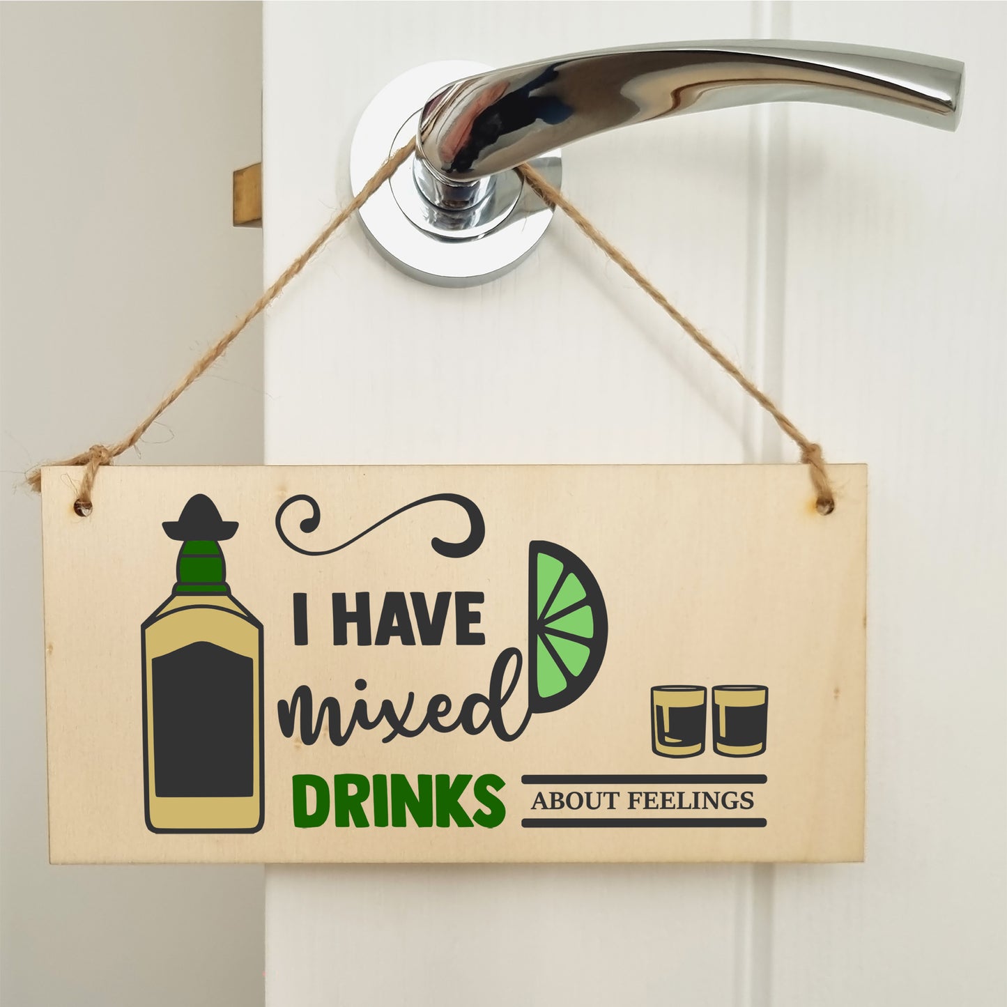 Handmade Wooden Hanging Wall Plaque I Have Mixed Drinks About Feelings Funny Novelty Alcohol Sign Home Bar