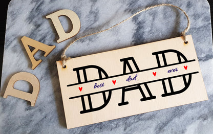 Handmade Wooden Hanging Wall Plaque Best Dad Ever Monogram Style Father's Day Gift Office Man Cave Sign