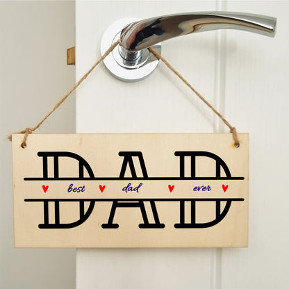 Handmade Wooden Hanging Wall Plaque Best Dad Ever Monogram Style Father's Day Gift Office Man Cave Sign