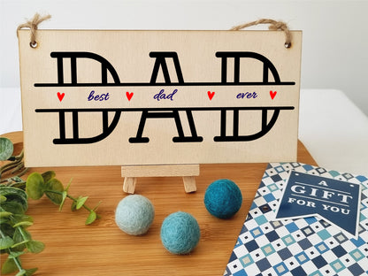 Handmade Wooden Hanging Wall Plaque Best Dad Ever Monogram Style Father's Day Gift Office Man Cave Sign