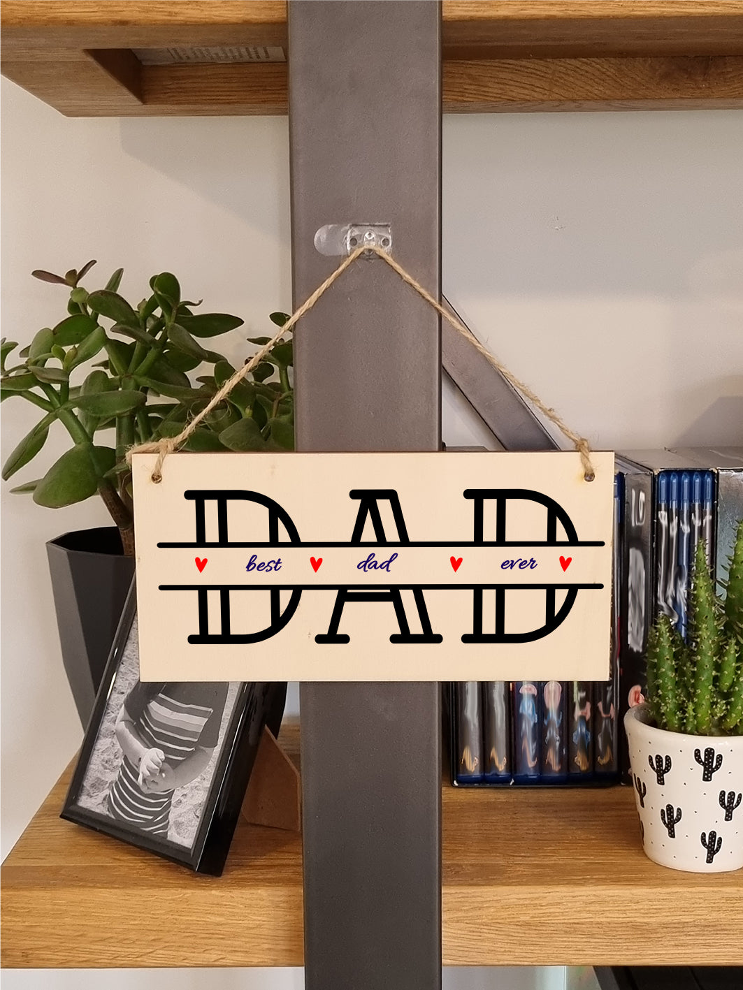 Handmade Wooden Hanging Wall Plaque Best Dad Ever Monogram Style Father's Day Gift Office Man Cave Sign