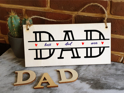 Handmade Wooden Hanging Wall Plaque Best Dad Ever Monogram Style Father's Day Gift Office Man Cave Sign