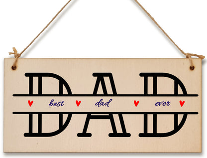 Handmade Wooden Hanging Wall Plaque Best Dad Ever Monogram Style Father's Day Gift Office Man Cave Sign