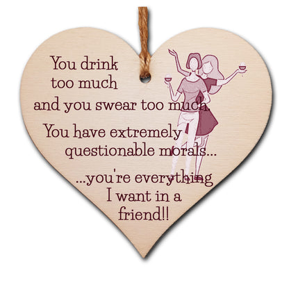 Handmade Wooden Hanging Heart Plaque Gift You're everything I want in a friend novelty alcohol funny window wall hanger absent friends friendship keepsake