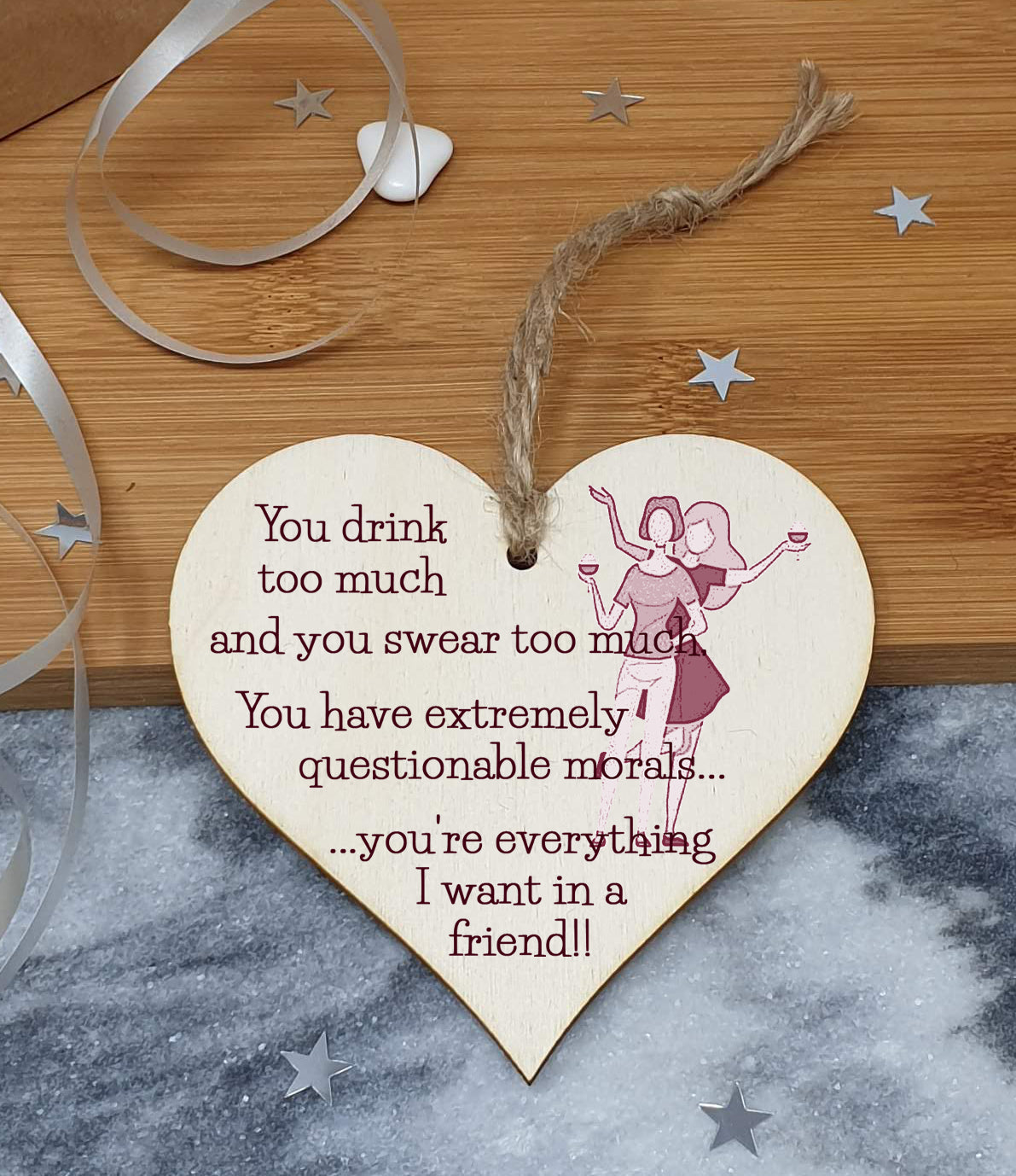 Handmade Wooden Hanging Heart Plaque Gift You're everything I want in a friend novelty alcohol funny window wall hanger absent friends friendship keepsake