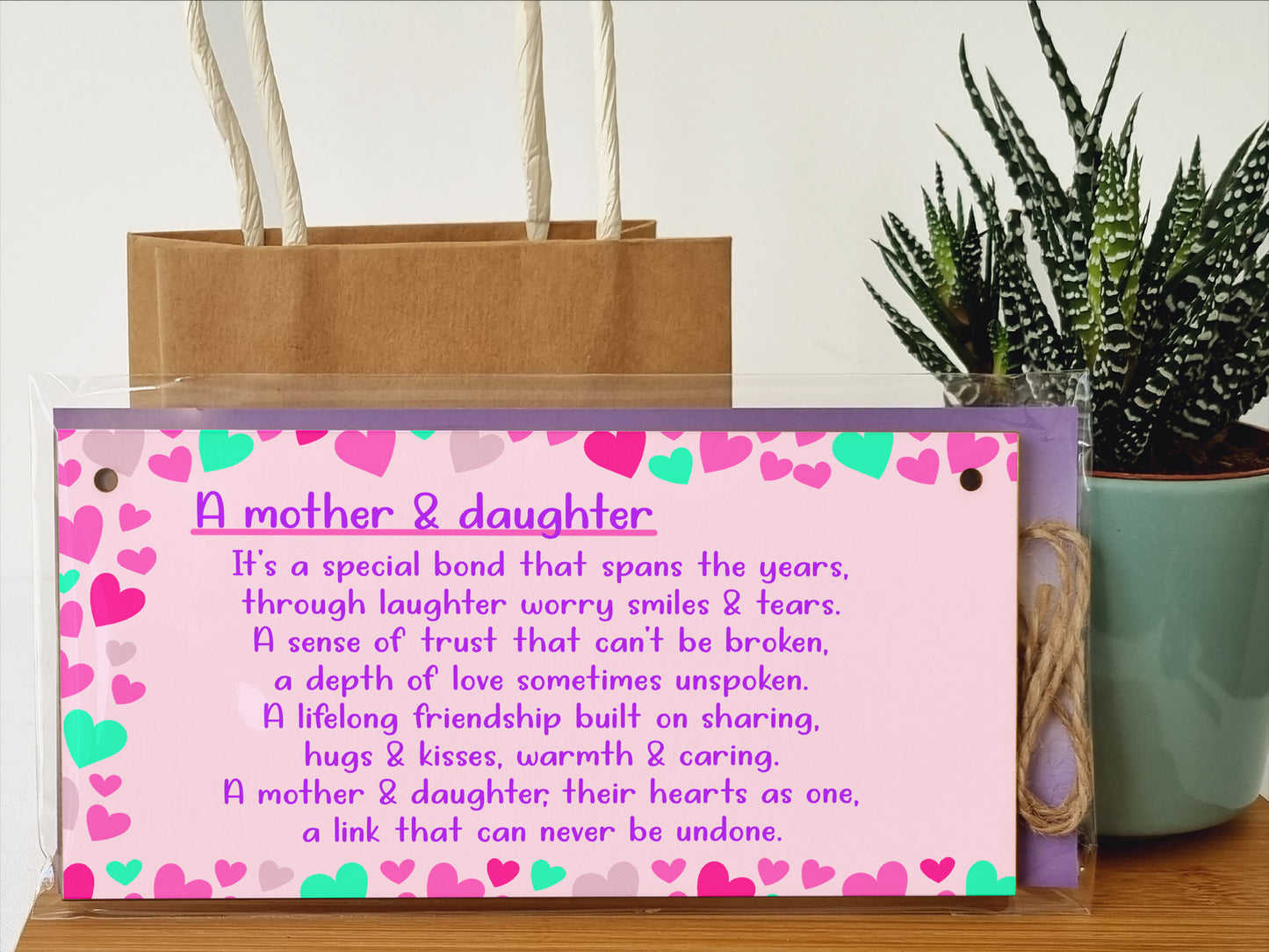 Mother and Daughter Special Bond Decorative Sign for Mums Mother's Day Handmade Wooden Hanging Wall Plaque Gift